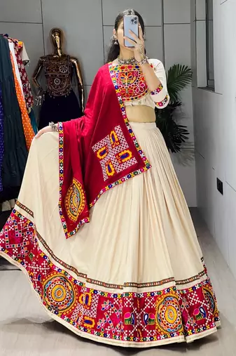 VANILA TONE RAYON PARTY WEAR EMBROIDERY LEHENGA CHOLI  