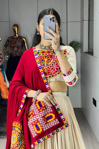 VANILA TONE RAYON PARTY WEAR EMBROIDERY LEHENGA CHOLI  