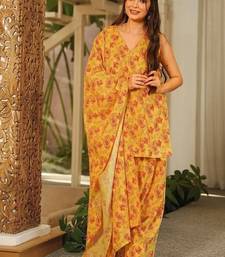Floral printed pure cotton v neck kurta trouser & dupatta set