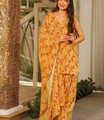 Floral printed pure cotton v neck kurta trouser & dupatta set