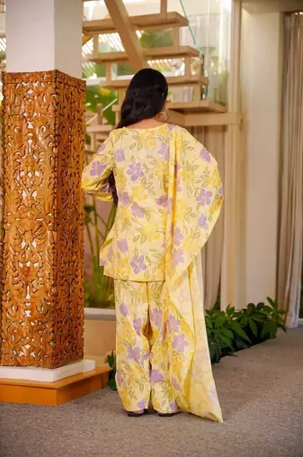 Floral printed pure cotton square neck kurta trouser & dupatta set