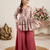 Rust red floral printed peplum kurti with matching flared palazzo set