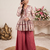 Rust red floral printed peplum kurti with matching flared palazzo set