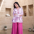 Dusty pink floral printed short kurti set with wide-leg flared palazzo