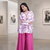 Dusty pink floral printed short kurti set with wide-leg flared palazzo