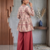 Rust red floral printed peplum kurti with matching flared palazzo set