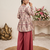 Rust red floral printed peplum kurti with matching flared palazzo set