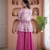Dusty pink floral printed short kurti set with wide-leg flared palazzo