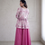 Dusty pink floral printed short kurti set with wide-leg flared palazzo
