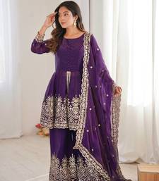 Women's Gorgeous Embroidery Fendy Silk Fabric Flared Kurta Palazzo and Dupatta Set