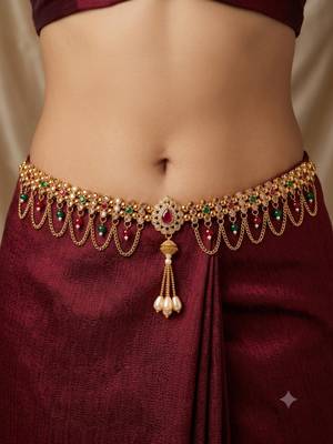  kamarpatta (waist belt)   kundan & agate stone   gold plated 1