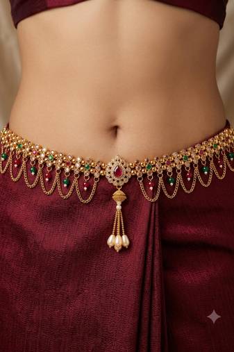  kamarpatta (waist belt)   kundan & agate stone   gold plated