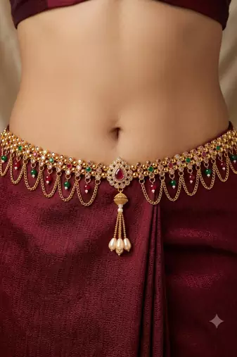  kamarpatta (waist belt)   kundan & agate stone   gold plated