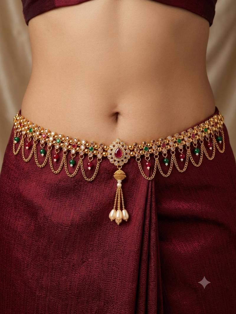  kamarpatta (waist belt)   kundan & agate stone   gold plated