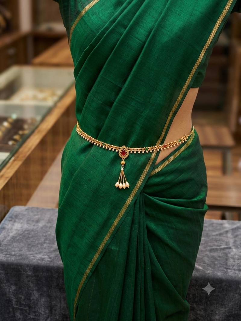 kamarpatta (waist belt)   kundan & agate stone   gold plated