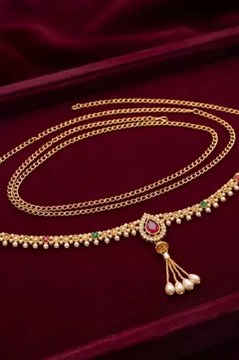  kamarpatta (waist belt)   kundan & agate stone   gold plated
