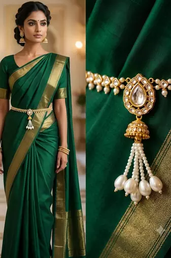 white kamarpatta (waist belt)   kundan & agate stone   gold plated