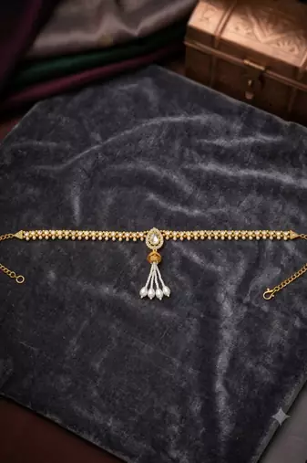 white kamarpatta (waist belt)   kundan & agate stone   gold plated