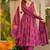 Floral printed muslin v neck magenta anarkali set