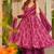 Floral printed muslin v neck magenta anarkali set