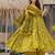 Floral printed muslin v neck lime-green anarkali set