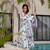 Floral printed muslin v neck dark-white anarkali set
