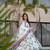 Floral printed muslin v neck dark-white anarkali set