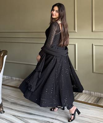Women's Gorgeous Embroidery Work Fox Georgette Fabric Flared Anarkali Pant and Dupatta Set 3