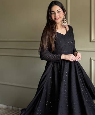 Women's Gorgeous Embroidery Work Fox Georgette Fabric Flared Anarkali Pant and Dupatta Set 5