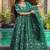 Floral printed muslin v neck dark-green anarkali set