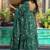 Floral printed muslin v neck dark-green anarkali set