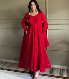 Women's Gorgeous Embroidery Fox Georgette Fabric Flared Anarkali Pant and Dupatta Set