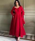 Women's Gorgeous Embroidery Fox Georgette Fabric Flared Anarkali Pant and Dupatta Set
