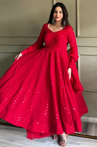 Women's Gorgeous Embroidery Fox Georgette Fabric Flared Anarkali Pant and Dupatta Set