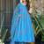 Floral printed muslin v neck sky-blue anarkali set