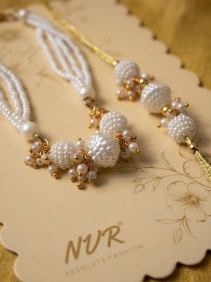 set of 2 gold toned & white pearls bhaiya bhabhi rakhi with roli chawal chandan mishri 2
