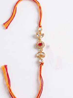 set of 2 kundan studded gold toned bhaiya bhabhi rakhi with roli chawal chandan mishri 4