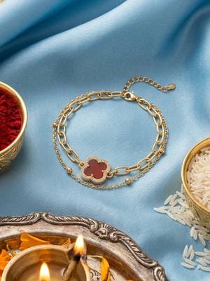 women artrificial stones gold plated rakhi with roli chawal chandan mishri 1