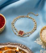 women artrificial stones gold plated rakhi with roli chawal chandan mishri