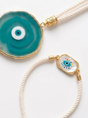 set of 2 evil eye design bhaiya bhabhi wraparound rakhi with roli chawal chandan 3