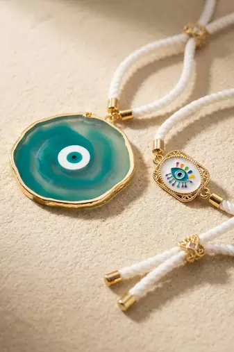 set of 2 evil eye design bhaiya bhabhi wraparound rakhi with roli chawal chandan
