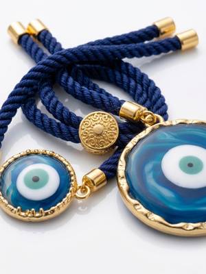 set of 2 blue evil eye design bhaiya bhabhi wraparound rakhi with roli chawal chandan 4