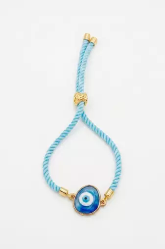 set of 2 blue evil eye bhaiya bhabhi wraparound rakhi with roli chawal chandan mishri