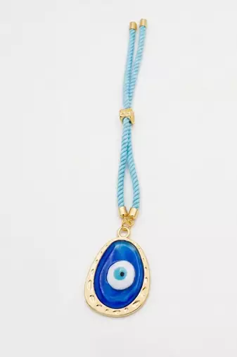 set of 2 blue evil eye bhaiya bhabhi wraparound rakhi with roli chawal chandan mishri