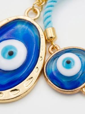 set of 2 blue evil eye bhaiya bhabhi wraparound rakhi with roli chawal chandan mishri 4