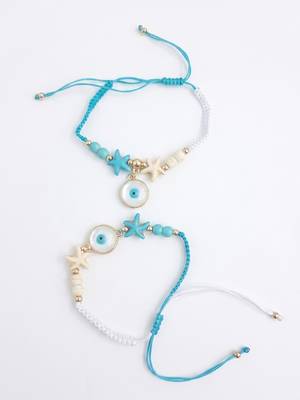 set of 2 blue evil eye & white pearl bhaiya bhabhi rakhi with roli chawal chandan 4