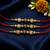 set of 3 red & gold toned artificial stones & beads thread rakhi with roli chawal