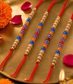 set of 4 multicolor circular beads studded thread rakhi with roli chawal chandan