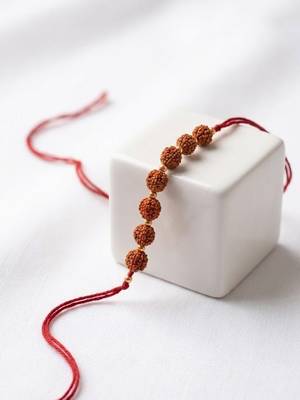 religious rudraksh thread rakhi with roli chawal chandan mishri 2