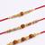 set of 3 religious rudraksh red thread rakhi with roli chawal chandan mishri
